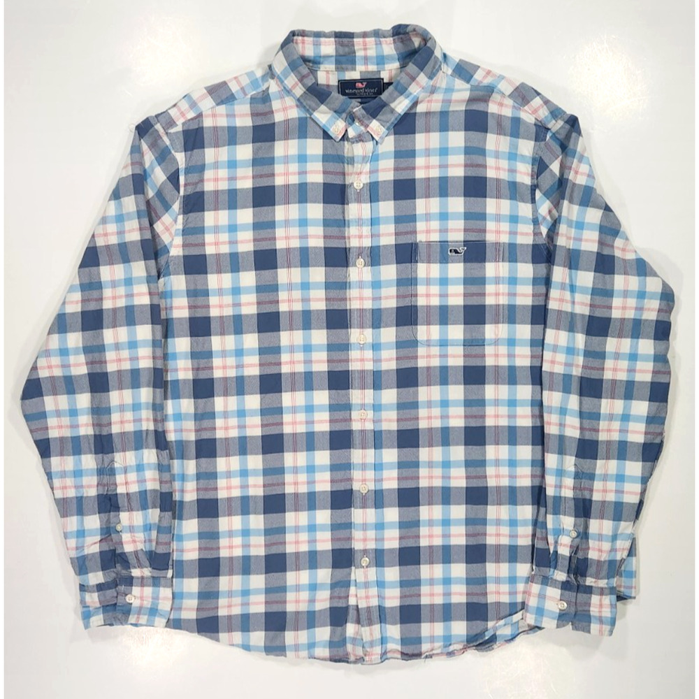 Vineyard Vines Men's XXL Plaid Button-Down Whale Pocket Shirt Blue Long Sleeve